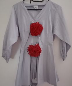 Adult Female Costumes to Hire - Grey top with red pom poms (MEDIUMl)